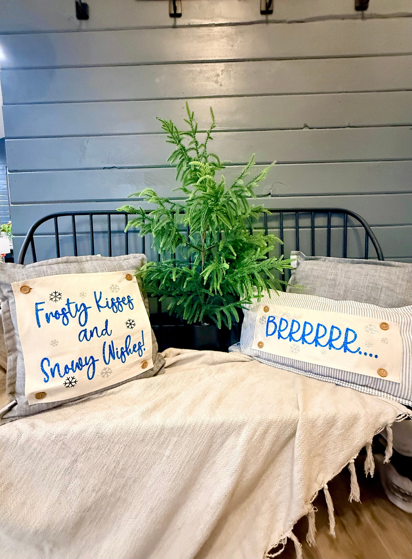 NEW!  Glitter Holiday Panel: Winter January Christmas Blue Brr Cold Snowflake Silver WAKE ME WHEN WINTER ENDS