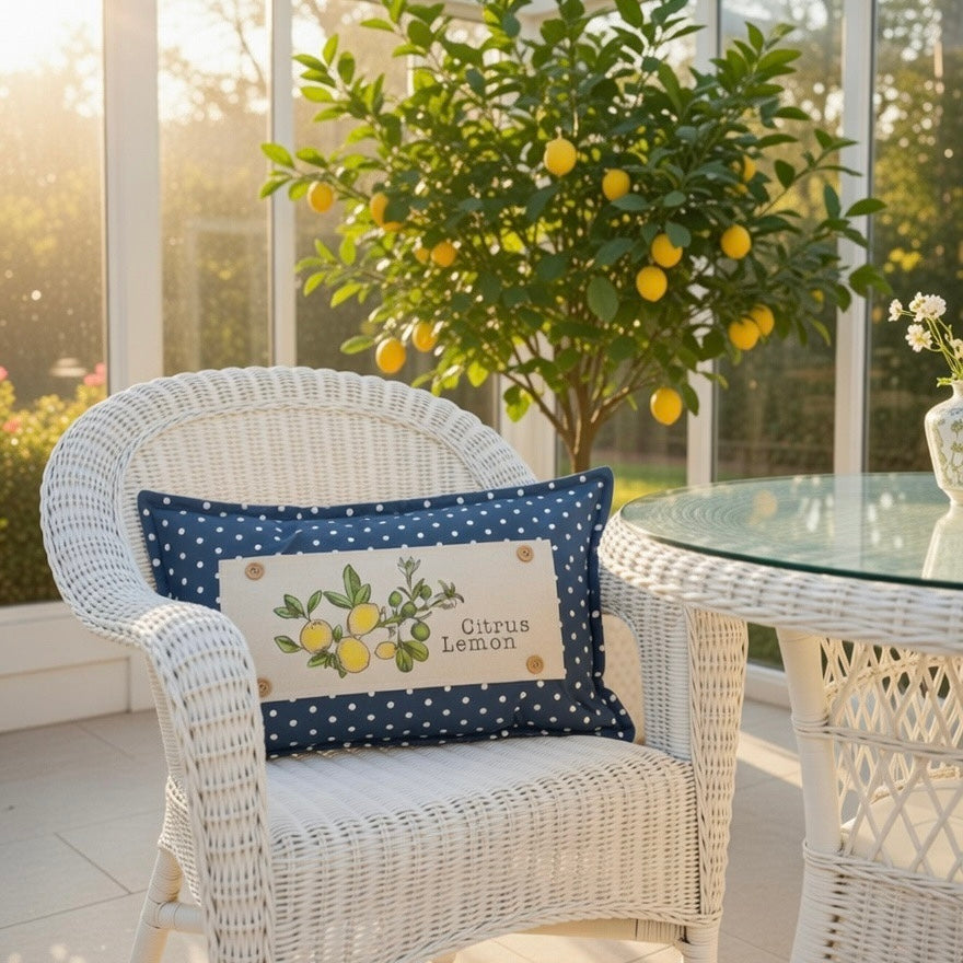PILLOW ONLY RECTANGLE denim country blue with white polka dots: BLUE POLKA-DOT PILLOW (with fluffy insert)