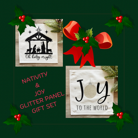 GIFT GUIDE: PERFECT FOR THE GLITTERY GAL IN YOUR LIFE!   SQUARE GIFT SET of 2: Glitter NATIVITY OH HOLY NIGHT and GLITTER JOY TO THE WORLD