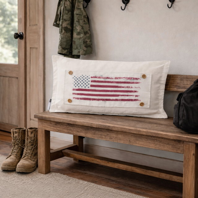 PANEL ONLY: RECTANGLE Summer American America Flag Vintage, White Wash, Faded, Well Loved; OLD GLORY