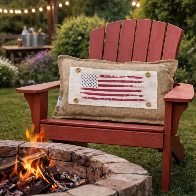PANEL ONLY: RECTANGLE Summer American America Flag Vintage, White Wash, Faded, Well Loved; OLD GLORY