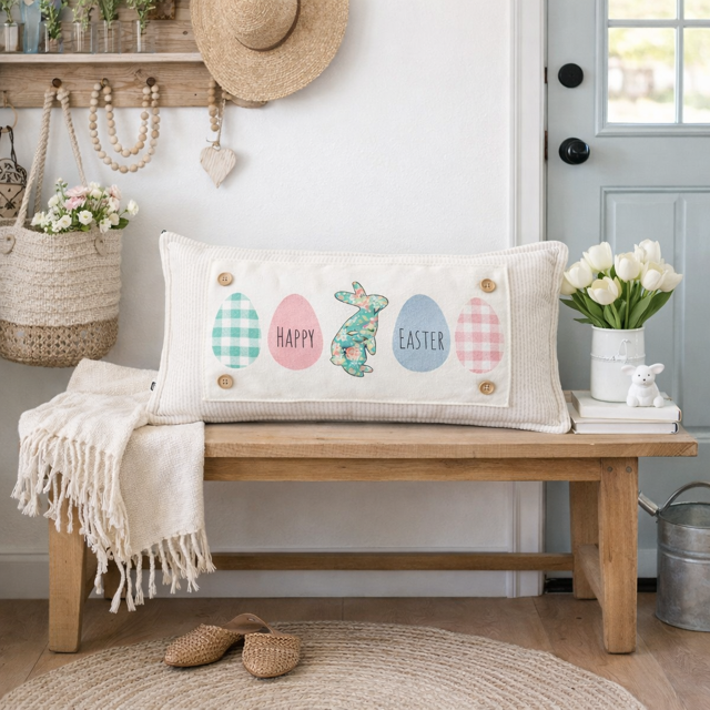 PANEL ONLY: RECTANGLE Spring, Pastel, Bunny, Buffalo Check, Gingham; PASTEL EGGS
