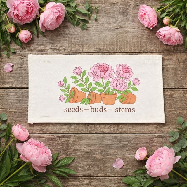 PANEL ONLY: RECTANGLE Spring, Summer, Floral, Garden Lover, Plants, Flowers; PINK  PEONIES in POTS