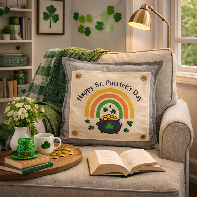 PANEL ONLY: SQUARE, Irish Kisses & Shamrock Wishes; Spring St. Patrick's Day, SQUARE RAINBOW POT OF GOLD