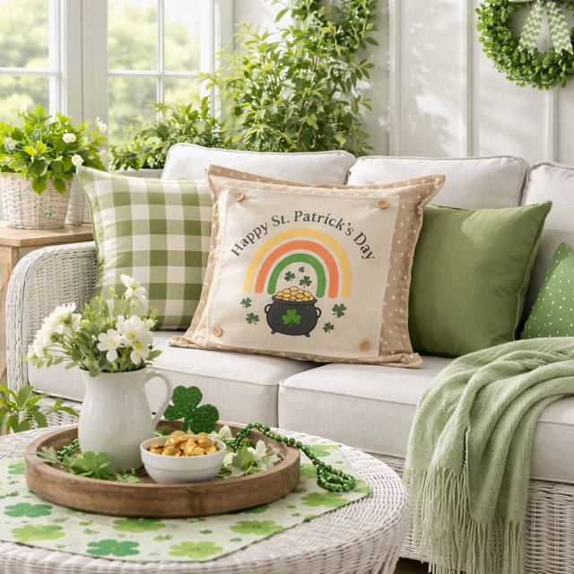 PANEL ONLY: SQUARE, Irish Kisses & Shamrock Wishes; Spring St. Patrick's Day, SQUARE RAINBOW POT OF GOLD