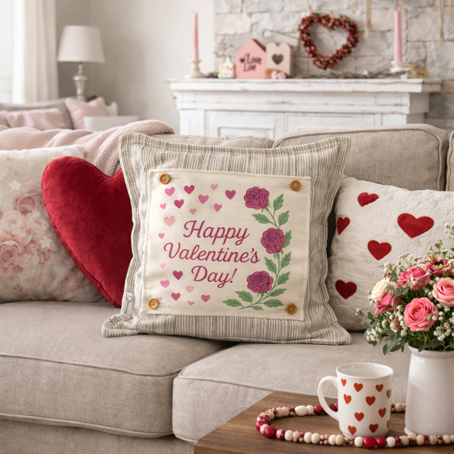 MISFIT PANEL ONLY: SQUARE Holiday Pure & Simple Aesthetic Classy Clean Boho Heart Cursive Honest Natural Love Winter, Valentine's, Hearts, Red, Pink, Polk-a-dot: SQUARE ROSES HAPPY VALENTINE'S DAY