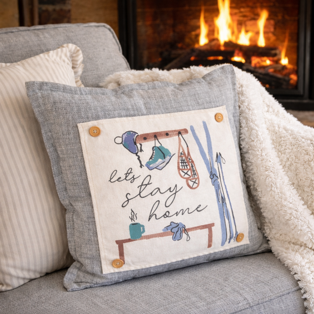 NEW! SQUARE BUNDLE SET: TICKING STRIPES PILLOW (comes with foam insert and these 3 panels in back pocket); Winter : SKI BENCH, HEARTS, PRESSED FLOWERS