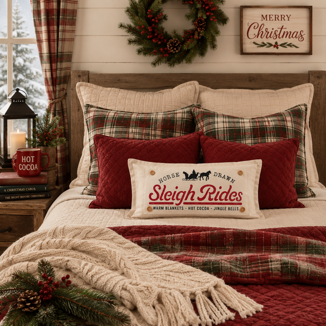 PANEL ONLY: RECTANGLE Winter; Vintage Christmas Santa Sleigh One Horse Drawn Ride; SLEIGH RIDE