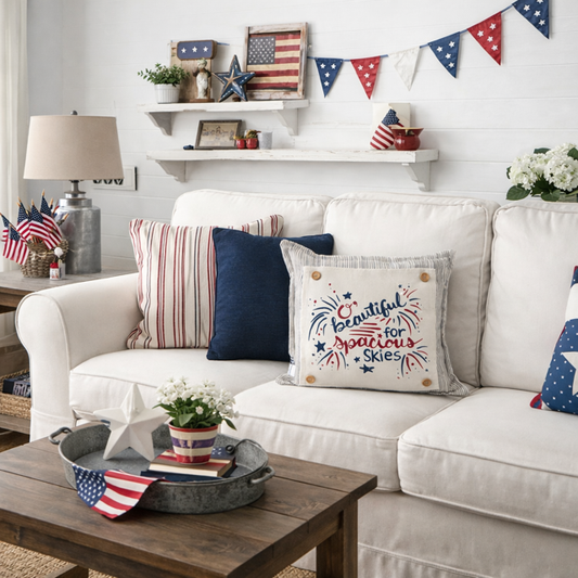 PANEL ONLY: SQUARE Summer Fall Spring Patriotic Military Veteran God Bless USA July 4th Sept 11 Remembrance Independence American Farmhouse America Hymn Song BEAUTIFUL FOR SPACIOUS SKIES