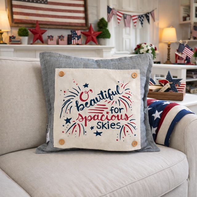 PANEL ONLY: SQUARE Summer Fall Spring Patriotic Military Veteran God Bless USA July 4th Sept 11 Remembrance Independence American Farmhouse America Hymn Song BEAUTIFUL FOR SPACIOUS SKIES