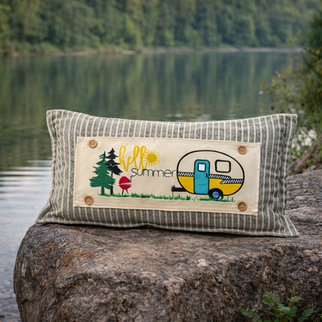 PANEL ONLY: RECTANGLE Hello BBQ Summer Vintage Camping Yellow Sunshine Camper, SUMMER CAMPER