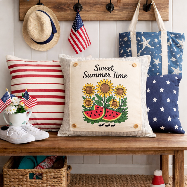 PANEL ONLY: SQUARE Entry, Garden, Between Holidays, House Warming, Host, sunflowers, watermelon, Summer; SWEET SUMMER TIME