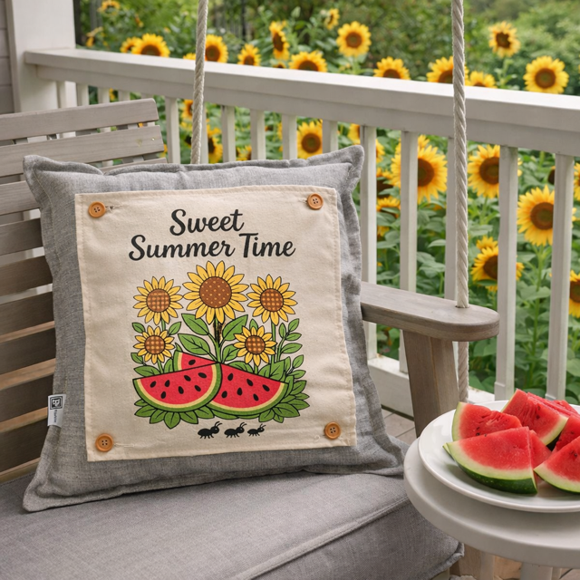 NEW! SQUARE SUMMER/FALL BUNDLE:  3 seasons + CHARCOAL pillow: SWEET SUMMER TIME, SPACIOUS SKIES, ACORN BRANCH