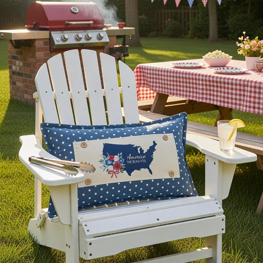 NEW! RECTANGLE SUMMER/FALL BUNDLE:  3 seasons +BLUE POLKA DOT pillow:  HELLO CHERRY, USA MAP, HOME SWEET HOME