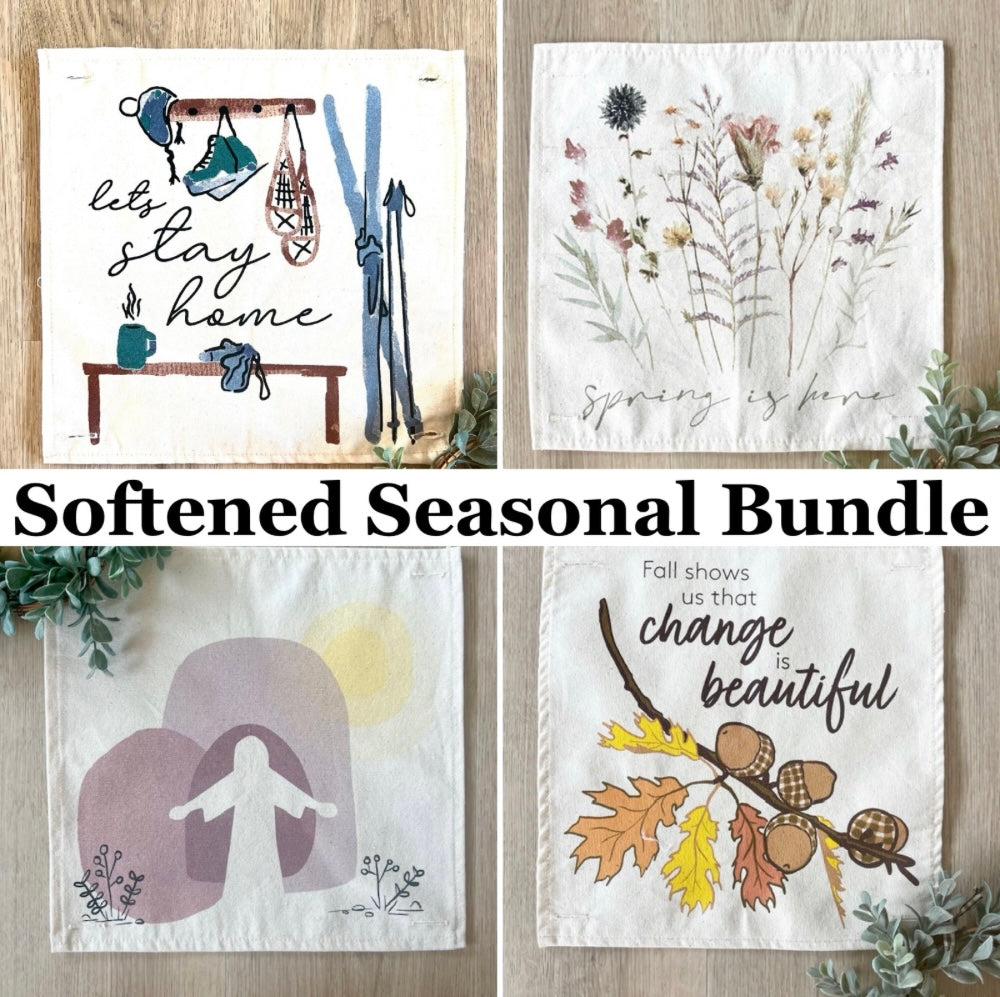 Bundle Deal: Square Softened Seasonal Bundle (4 pack) SAVE!!!: LET'S STAY HOME, PRESSED FLOWERS, TOMB, ACORN BRANCH