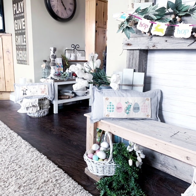 NEW! WINTER 26 Bundle:  GRAY TICKING STRIPE pillow, SNOWMAN SCARVES, XOXO, PASTEL EGGS