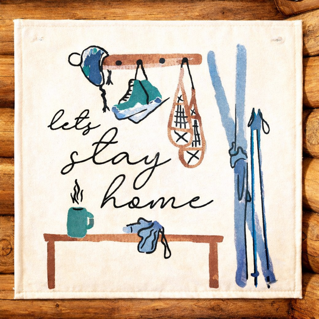 PANEL ONLY: 
SQUARE Holiday Panel: Christmas Family Winter Tradition Hot Cocoa Snow Wonderland Iceskates Snow Skis Beanie Hat Snow Shoes Ski Poles  Entryway SKI BENCH