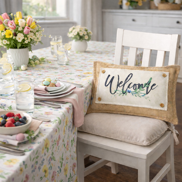 NEW! RECTANGLE SUMMER/FALL BUNDLE:  3 seasons + BURLAP pillow:  LIFE IS SWEET, BARN QUILT, NEW WELCOME