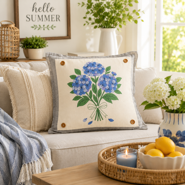 PANEL ONLY: SQUARE Entry, Garden,  House Warming, Host, Mother's Day Neutral; HYDRANGEAS