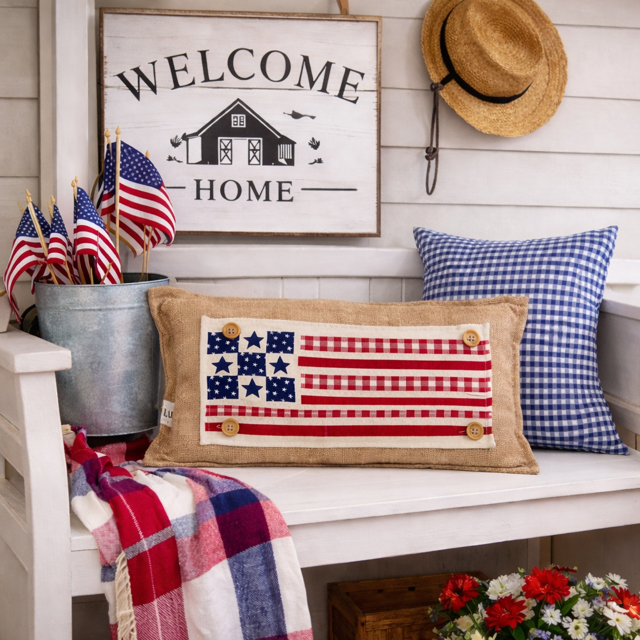 NEW! RECTANGLE SUMMER/FALL BUNDLE:  3 seasons + BURLAP pillow:  LIFE IS SWEET, BARN QUILT, NEW WELCOME