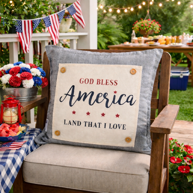 PANEL ONLY: SQUARE patriotic, Americana, home of the brave, 4th of July, blue and red, LAND THAT I LOVE
