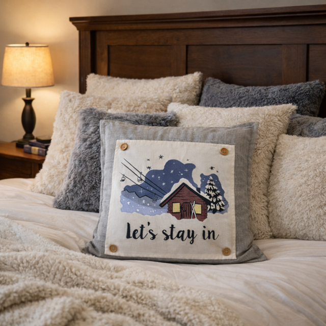 PANEL ONLY: 
SQUARE Holiday Panel: Christmas Family Tradition Snow Scene Winter Wonderland Resort Downhill  SKI LODGE