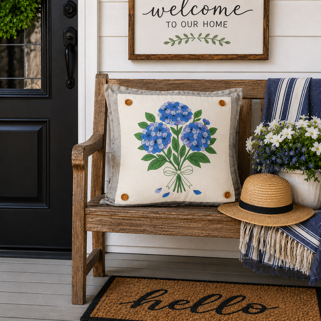 PANEL ONLY: SQUARE Entry, Garden,  House Warming, Host, Mother's Day Neutral; HYDRANGEAS