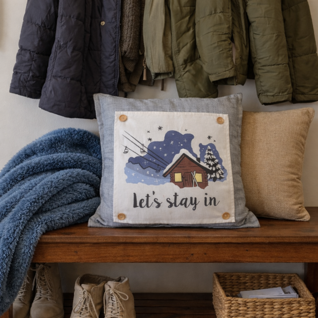 PANEL ONLY: 
SQUARE Holiday Panel: Christmas Family Tradition Snow Scene Winter Wonderland Resort Downhill  SKI LODGE