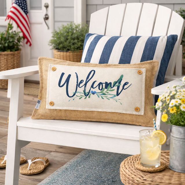 NEW! RECTANGLE SUMMER/FALL BUNDLE:  3 seasons + BURLAP pillow:  LIFE IS SWEET, BARN QUILT, NEW WELCOME