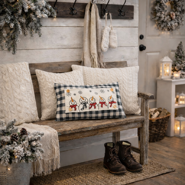 NEW! WINTER 26 Bundle:  GRAY TICKING STRIPE pillow, SNOWMAN SCARVES, XOXO, PASTEL EGGS