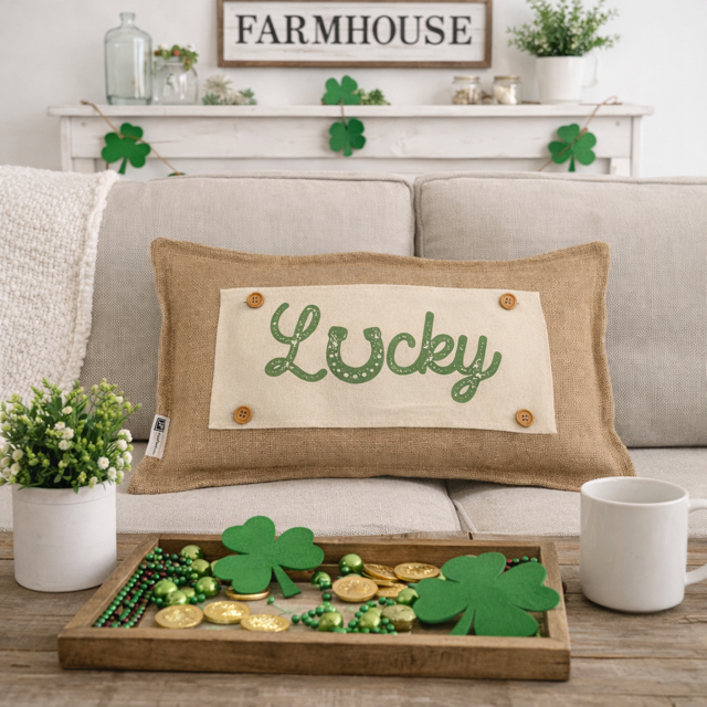 PANEL ONLY: RECTANGLE Holiday Spring, St. Patrick's Day, March 17th Leprechaun, Horse Shoe, Green, Irish, VINTAGE WORN LUCKY