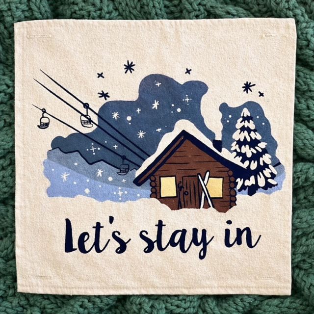 PANEL ONLY: 
SQUARE Holiday Panel: Christmas Family Tradition Snow Scene Winter Wonderland Resort Downhill  SKI LODGE