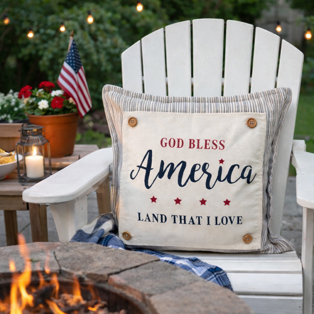 PANEL ONLY: SQUARE Summer Fall Spring Patriotic Military Veteran God Bless USA July 4th Sept 11 Remembrance Independence American Farmhouse AMERICA LAND THAT I LOVE
