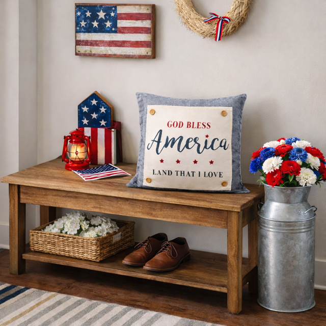 PANEL ONLY: SQUARE patriotic, Americana, home of the brave, 4th of July, blue and red, LAND THAT I LOVE