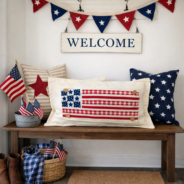NEW! RECTANGLE SUMMER/FALL BUNDLE:  3 seasons + BURLAP pillow:  LIFE IS SWEET, BARN QUILT, NEW WELCOME