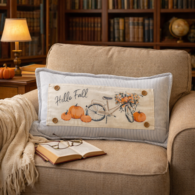 PANEL ONLY: RECTANGLE Hello Fall Floral Vintage, Boho, Autumn; FALL BIKE