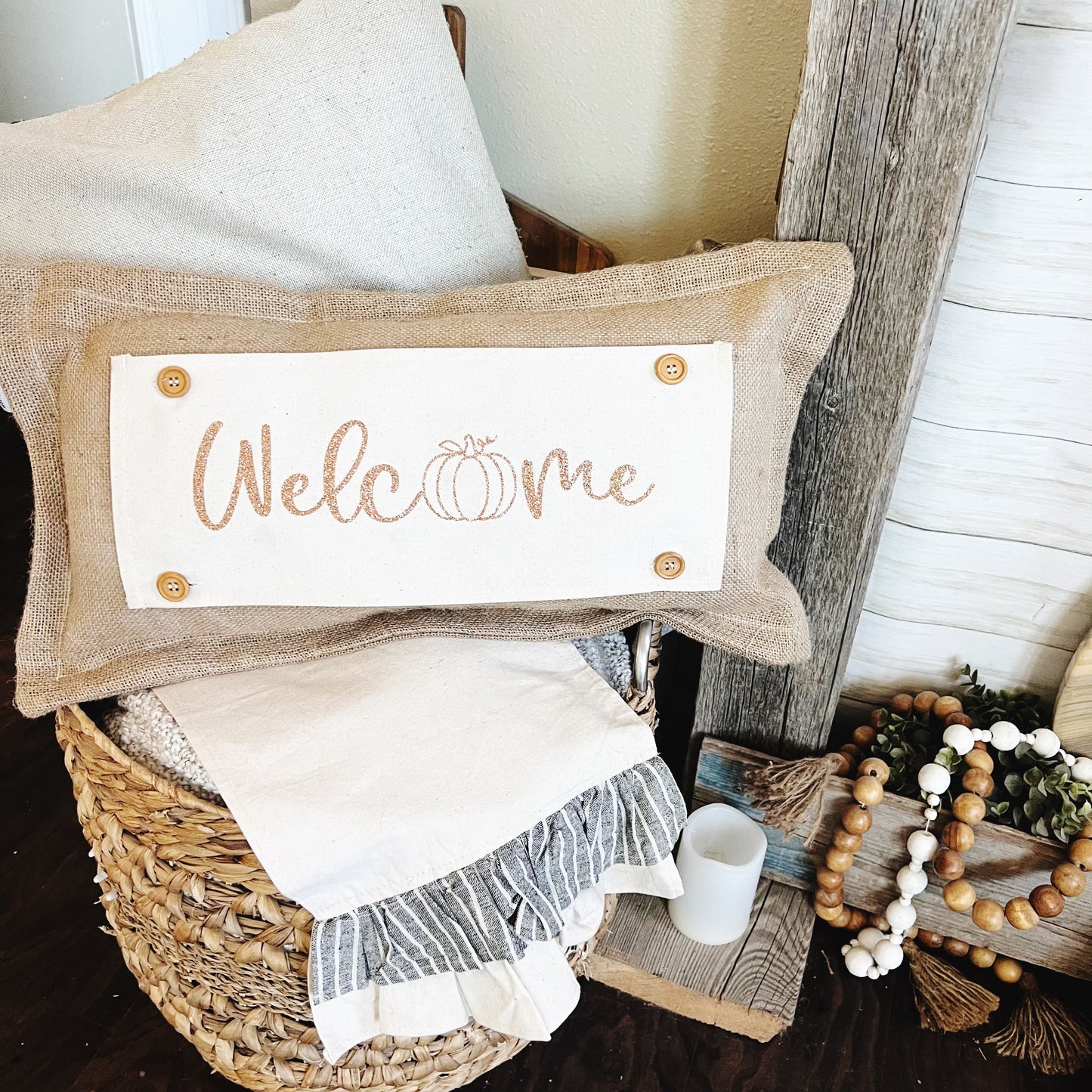 SEASONAL BUNDLE SET: Burlap Idaho Potato Farm Sack Bag Pillow  (comes with insert and these 4 panels inside back pocket); Winter Spring Summer Fall Autumn: DEER, BUNNY HOP EASTER, HOME SWEET HIVE BEE, THANKFUL PUMPKINS,
