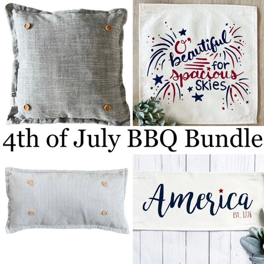 New! Bundle Deal:4th of July BBQ Bundle: One for Me & One for You  ONE CHARCOAL SQUARE & ONE TICKING RECTANGLE PILLOW, SPACIOUS SKIES & AMERICA 1776