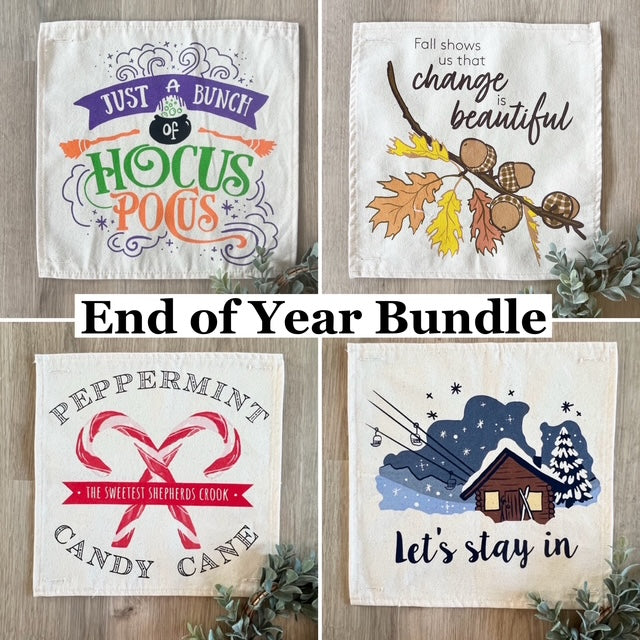 Bundle Deal: Square End of Year Bundle (4 pack) SAVE!!!: HOCUS POCUS, ACORN BRANCH, CANDY CANES, SKI LODGE