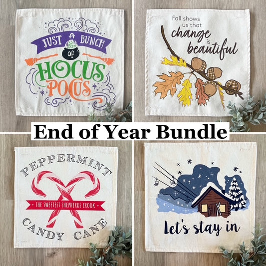 Bundle Deal: Square End of Year Bundle (4 pack) SAVE!!!: HOCUS POCUS, ACORN BRANCH, CANDY CANES, SKI LODGE