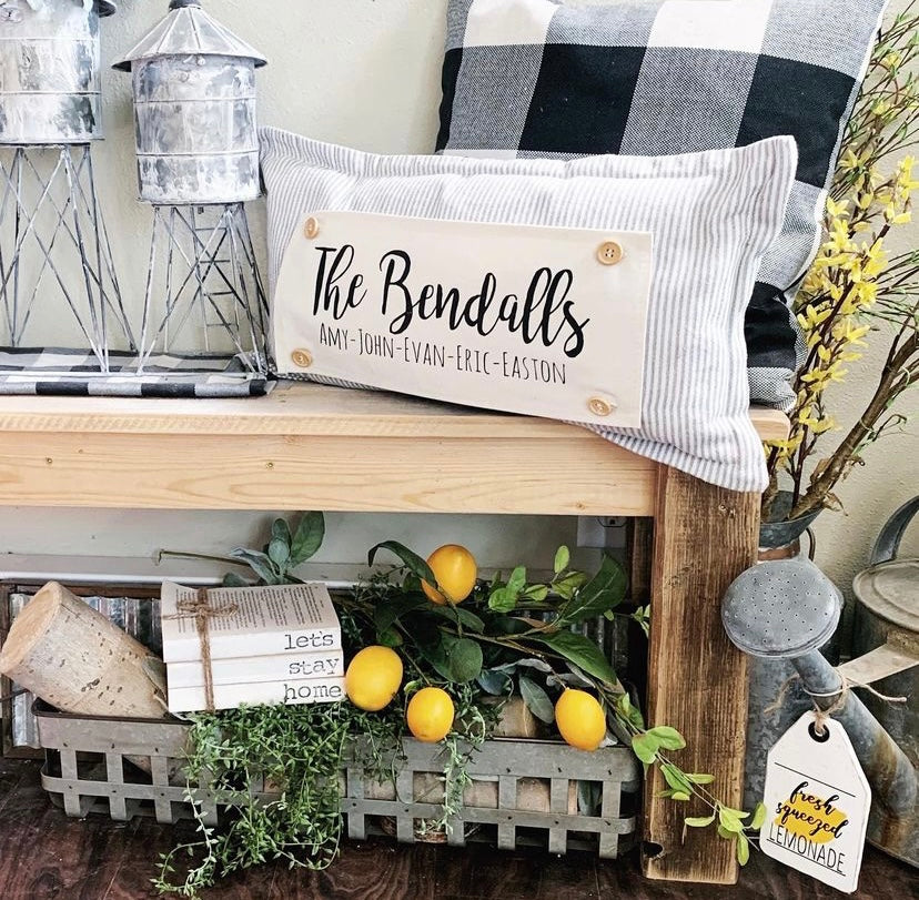 NEW! Custom FALL Wedding Gift Bundle:  3 seasons + CHARCOAL/GALVINIZED STRIPES pillow + custom last name panel & TRACTOR / SLEIGH RIDES / CUSTOM LAST NAME PANEL