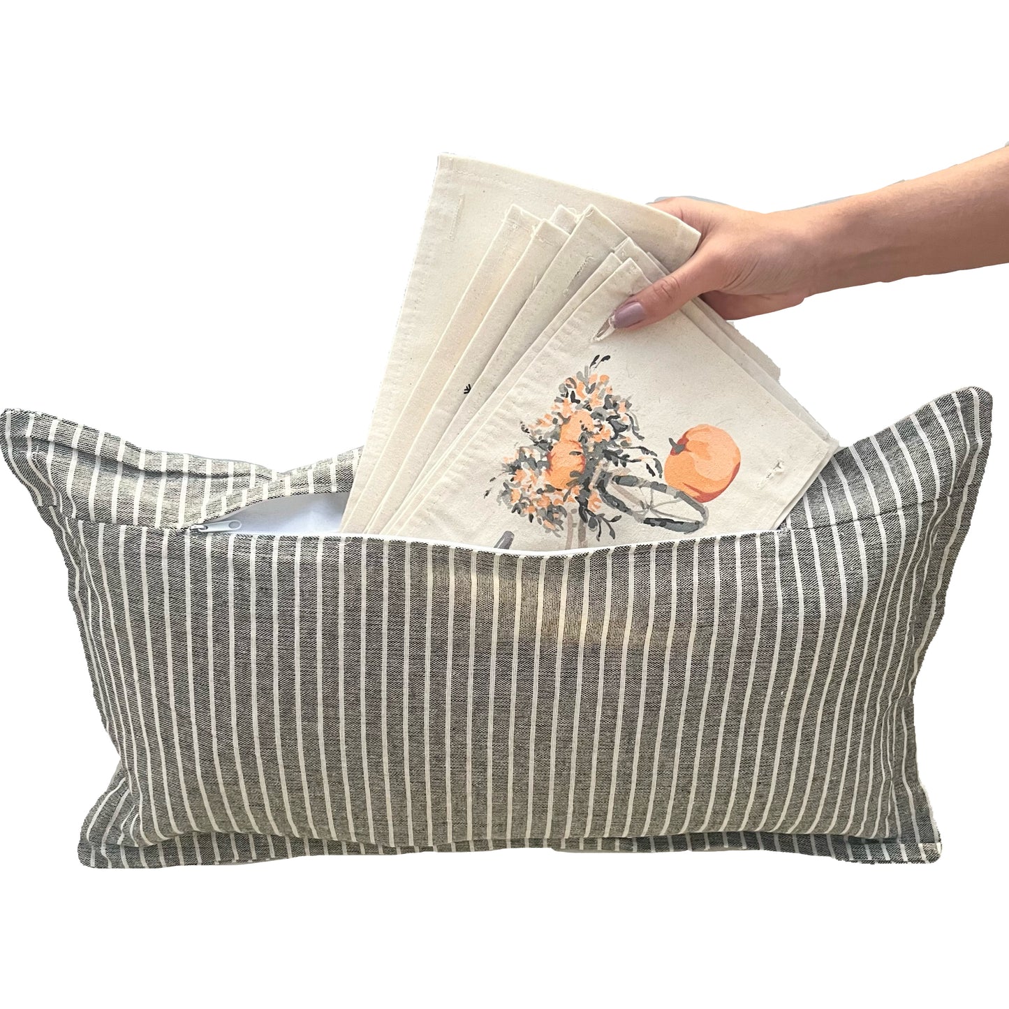 Pillow ONLY (with fluffy insert): Galvinized Charcoal/Cream Farm Stripes: DARK CHARCOAL/CREAM STRIPES PILLOW (with insert)
