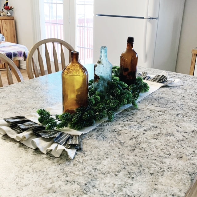 Matching Table Runner: CHARCOAL/CREAM STRIPES RUNNER
