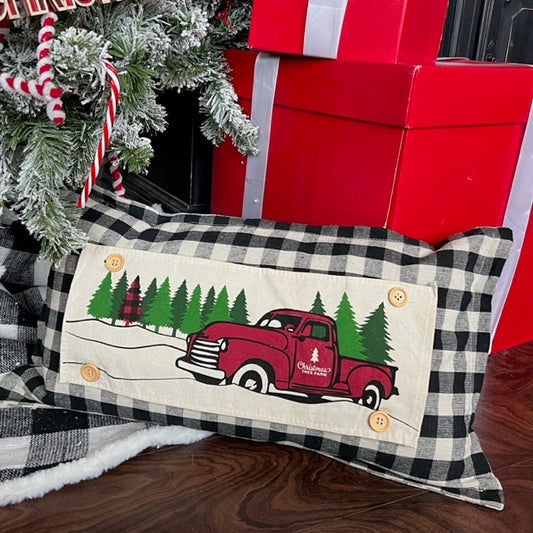 PANEL ONLY:  RECTANGLE Holiday Panel: Winter, Trees,  Father's Day Dad  Vintage; Christmas Red Buffalo PLAID TREE TRUCK