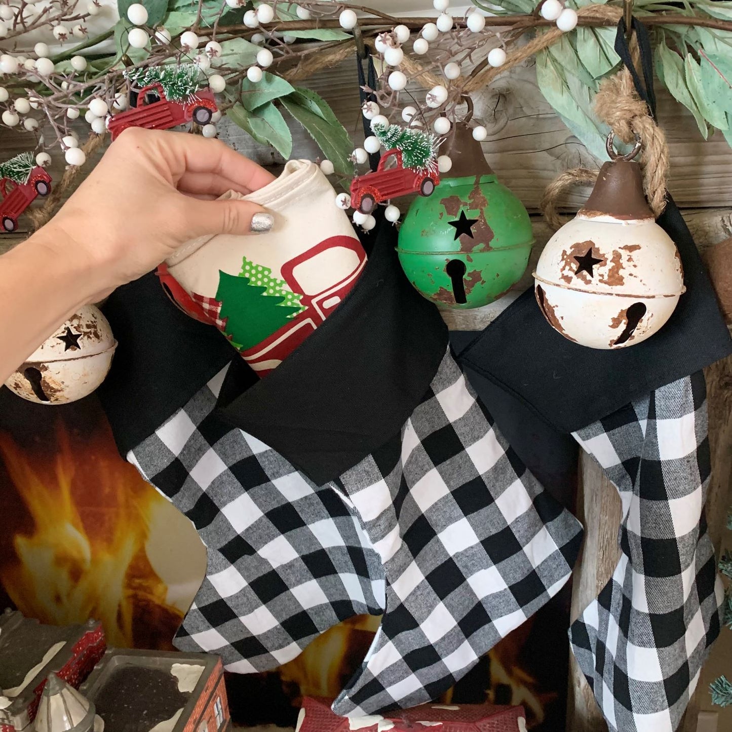 GIFT GUIDE:  FOR THOSE THAT COORDINATE THE PARTY!    GIFT PARTY PACKAGE BUNDLE: Holiday Pillow Cover Panel Christmas Winter: Runner Combo VINTAGE CHRISTMAS BIKE / RED TRUCK + BUFFALO CHECK RUNNER