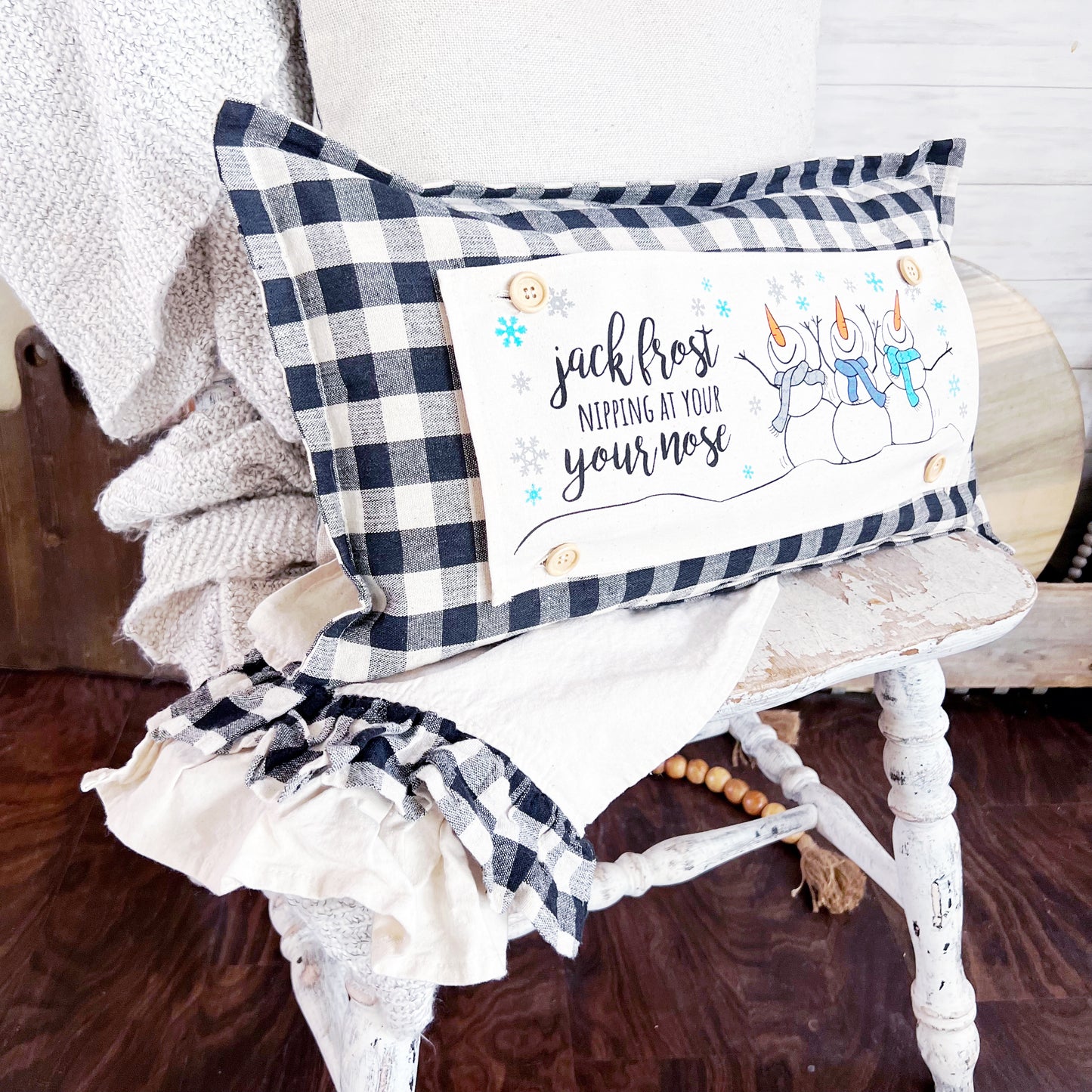 Custom Wedding Gift Bundle:  3 seasons + GINGHAM/BUFFALO CHECK pillow + custom last name panel: 3 BEES BEE KIND / SUNFLOWER JARS / VINTAGE CHRISTMAS TREE TRUCK /CUSTOM LAST NAME PANEL