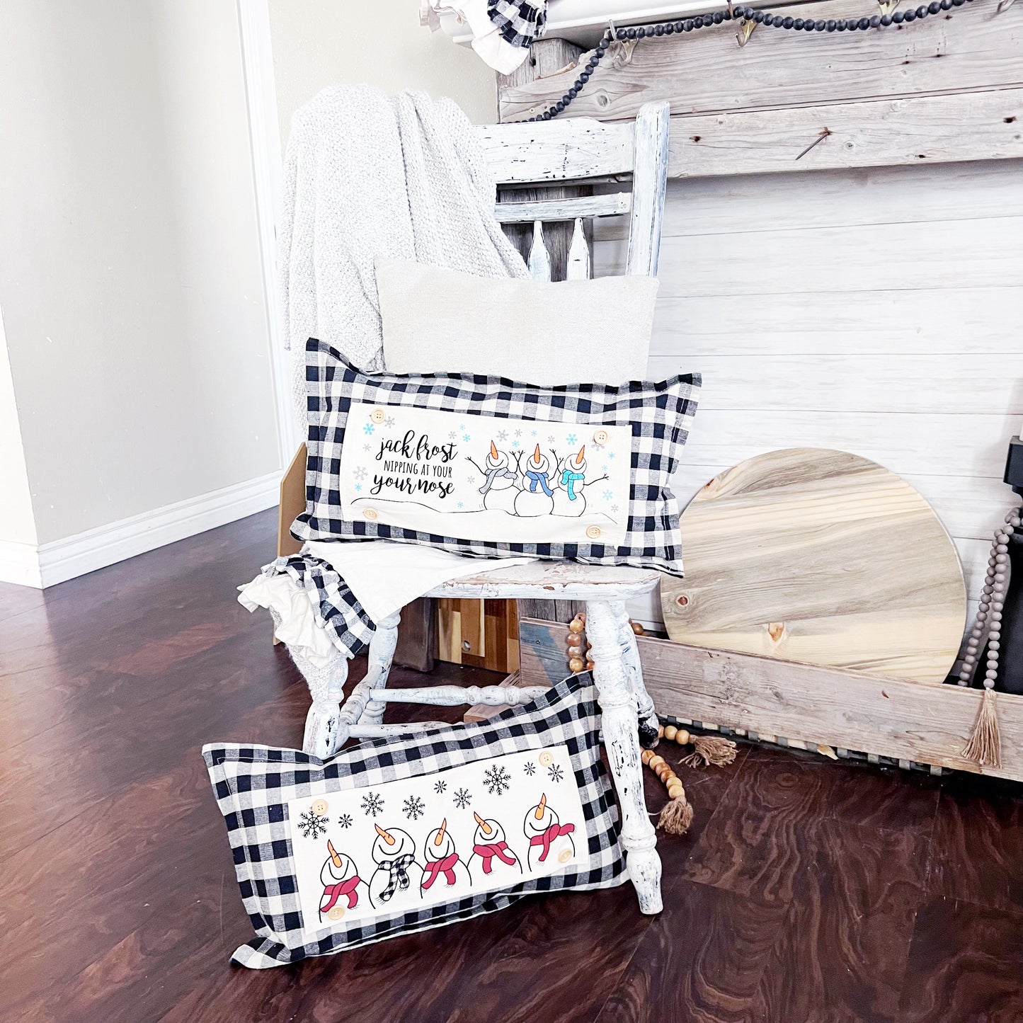 Custom Wedding Gift Bundle:  3 seasons + GINGHAM/BUFFALO CHECK pillow + custom last name panel: 3 BEES BEE KIND / SUNFLOWER JARS / VINTAGE CHRISTMAS TREE TRUCK /CUSTOM LAST NAME PANEL