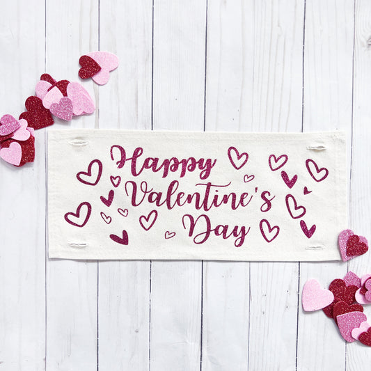 Glitter Holiday Panel: Winter, Cherry Pink, Love, Spouse, Partner; PINK HAPPY VALENTINE'S DAY