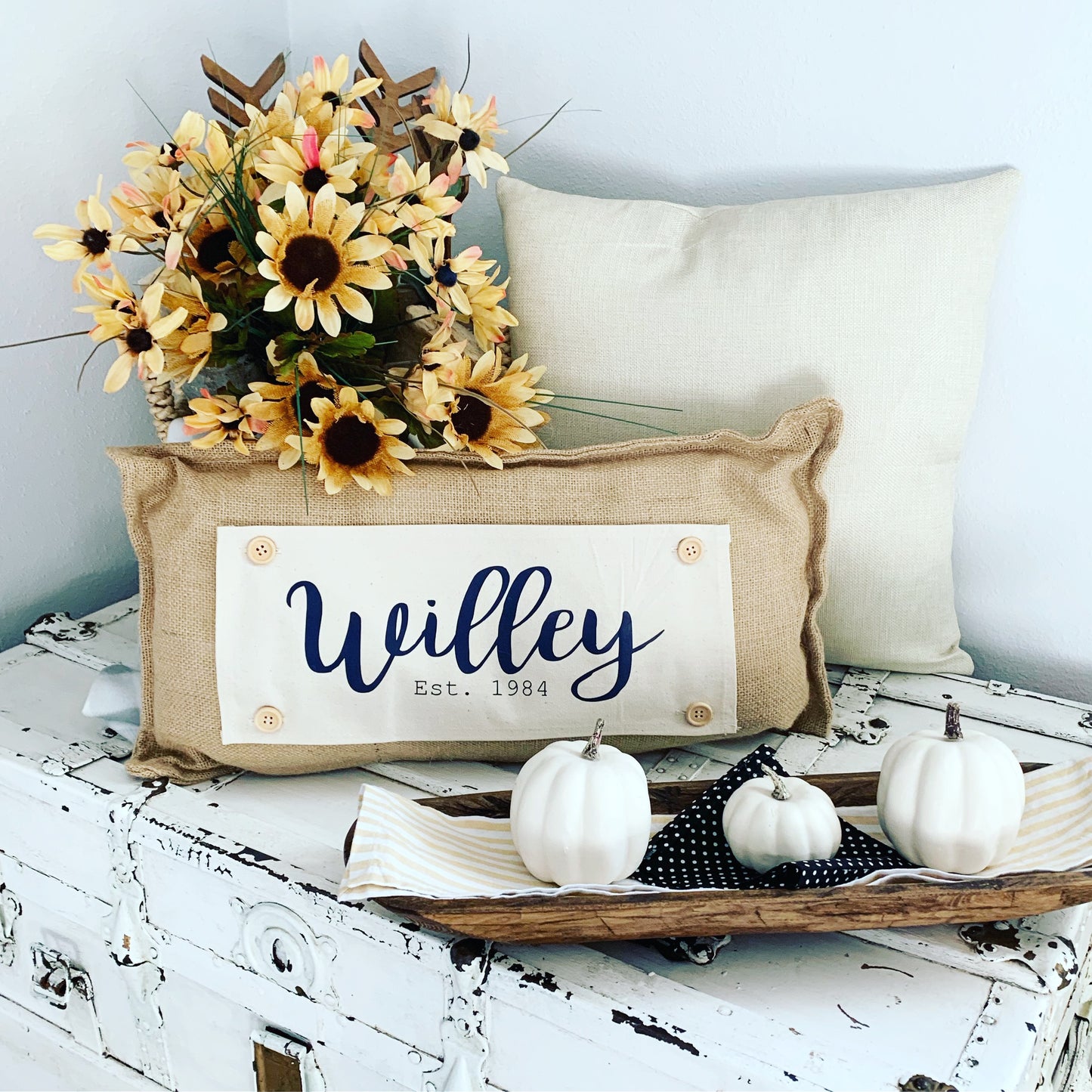 BOHO Custom Wedding Gift Bundle:  3 seasons + Boho pillow + custom last name panel & LEMON CITRUS / WHEAT / NATIVITY / CUSTOM PANEL/ BOHO PILLOW