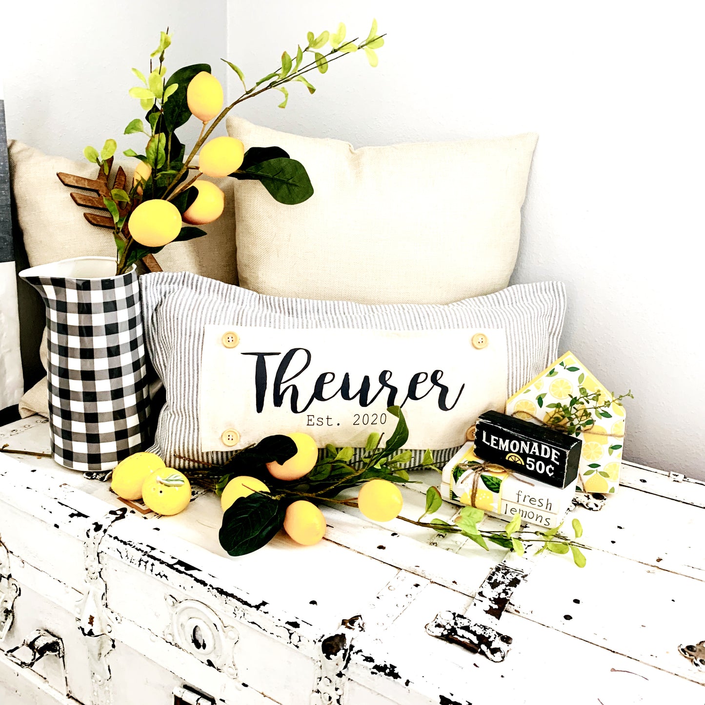 BOHO Custom Wedding Gift Bundle:  3 seasons + Boho pillow + custom last name panel & LEMON CITRUS / WHEAT / NATIVITY / CUSTOM PANEL/ BOHO PILLOW